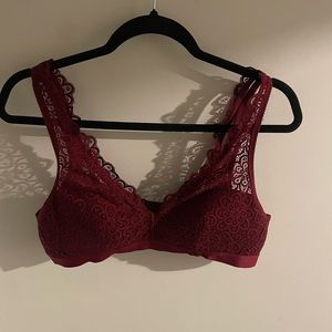 aerie Red Burgundy Lace Valentines Bralette Women’s Large
